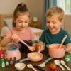 LEAN TOYS Set de cocina ollas utensilios de cocina comida rosa 32 piezas
