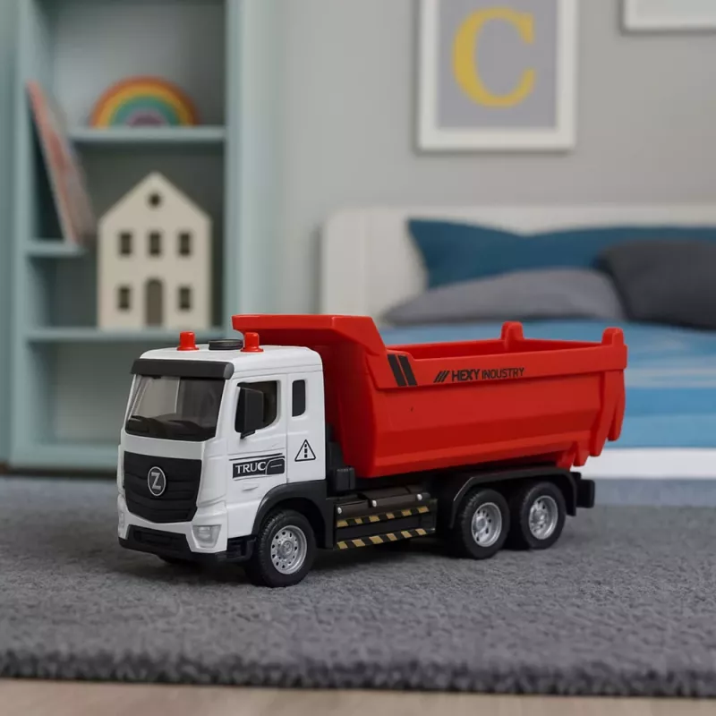 LEAN TOYS Camión volquete con cabina de metal, caja móvil, luces y sonidos