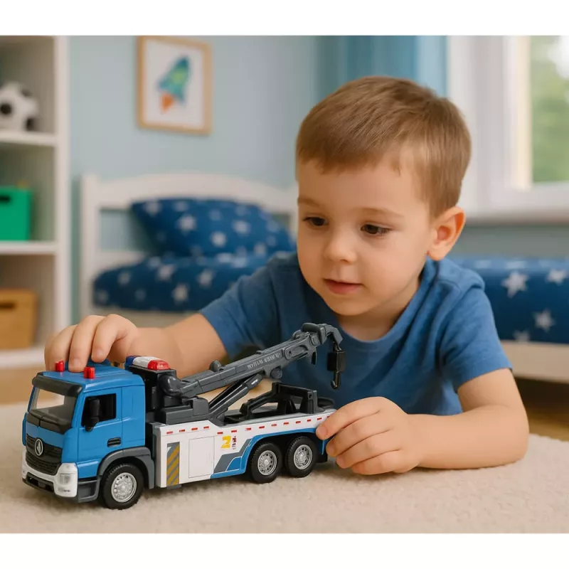 LEAN TOYS Camión grúa vehículo de remolque cabina de metal luces sonidos