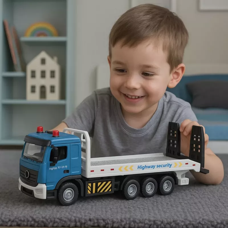 LEAN TOYS Camión de transporte grúa con plataforma móvil, luces y sonidos
