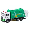 LEAN TOYS Camión de basura para niños, cabina de metal, contenedor, luces, sonidos, verde