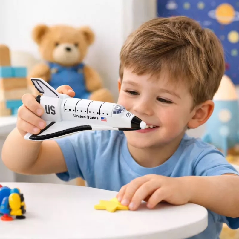 LEAN TOYS Nave espacial metal pull-back apertura blanca