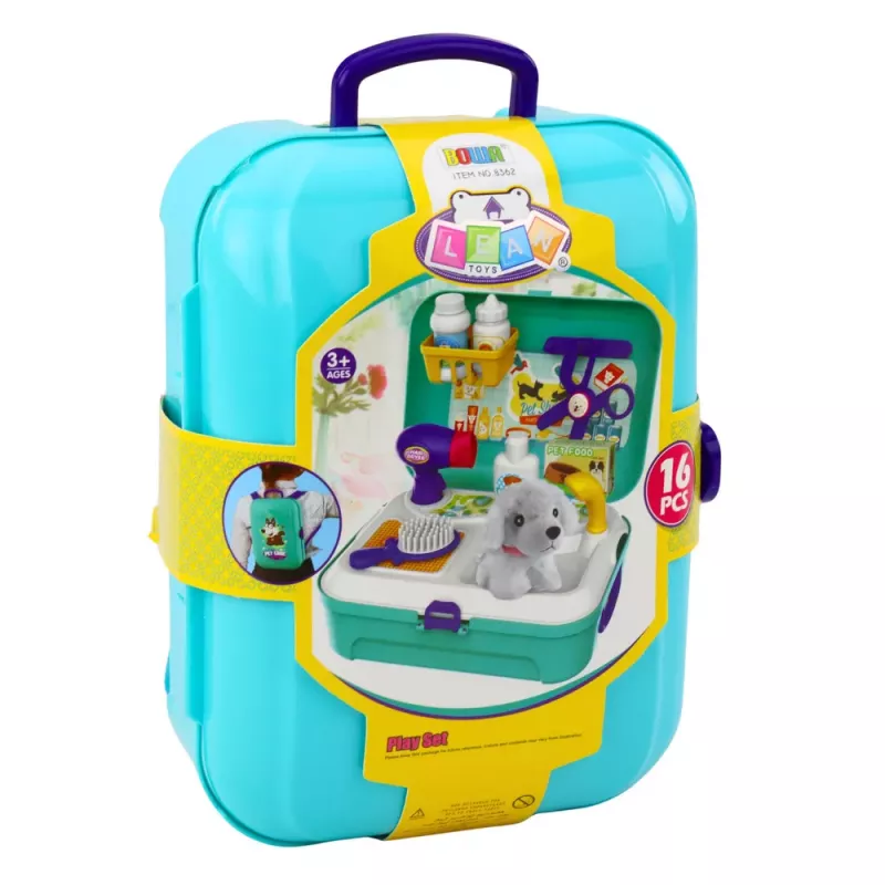 LEAN TOYS Set de belleza peluquería de mascotas maleta mochila 16 uds.