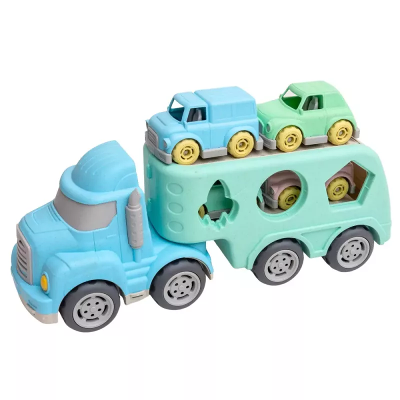 LEAN TOYS Camión grúa de rescate juguete educativo clasificador con coches bloques pastel plástico BIO