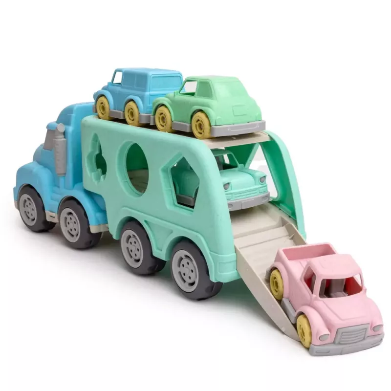 LEAN TOYS Camión grúa de rescate juguete educativo clasificador con coches bloques pastel plástico BIO