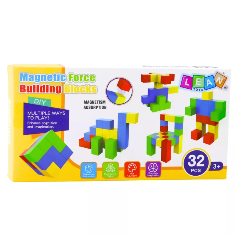 LEAN TOYS Set bloques magnéticos para niños puzzle multicolor 32 uds.