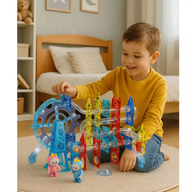 LEAN TOYS Bloques magnéticos espaciales pista de bolas personas luminosas 120 uds.