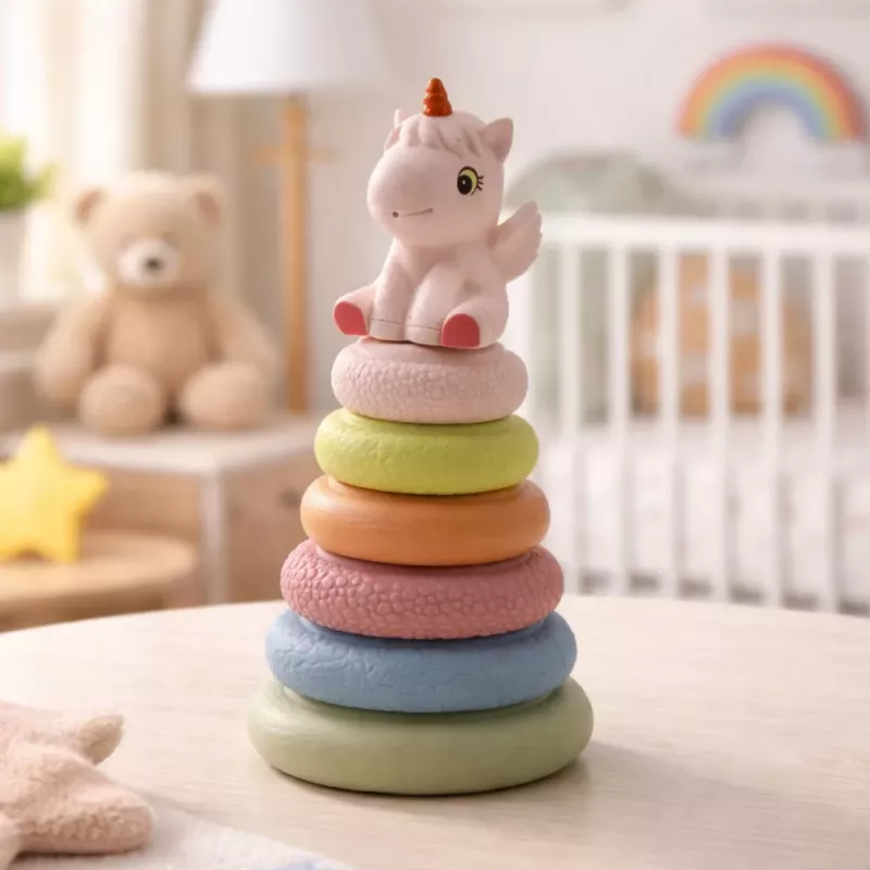 LEAN TOYS Pirámide sensorial suave unicornio goma ECO multicolor
