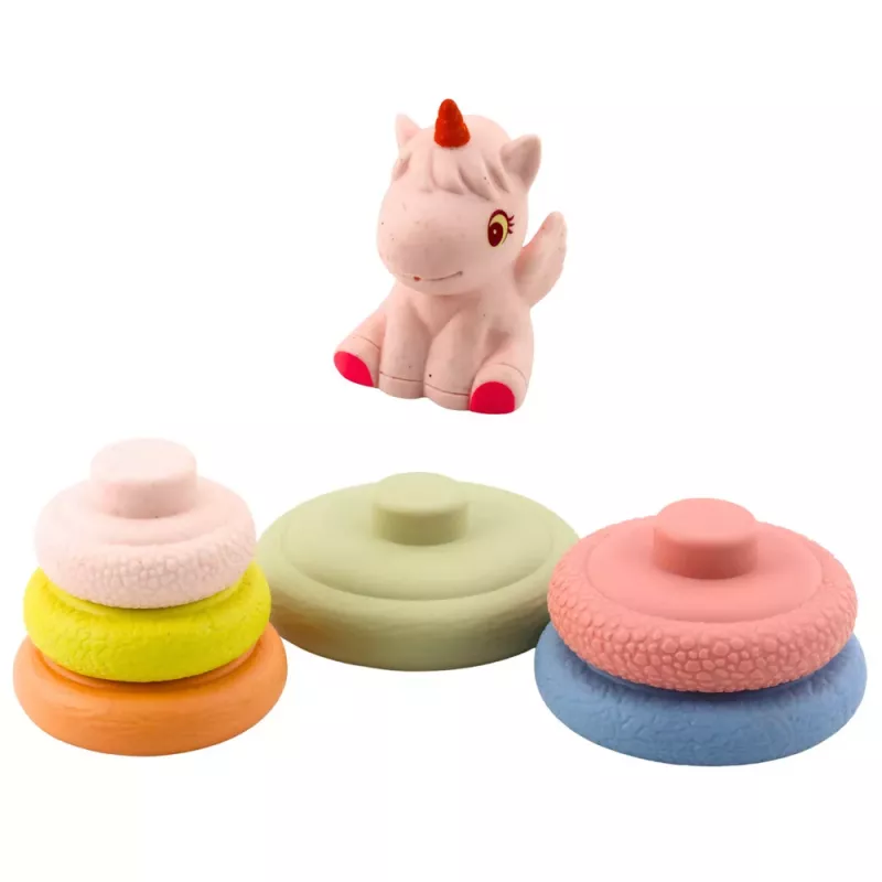 LEAN TOYS Pirámide sensorial suave unicornio goma ECO multicolor