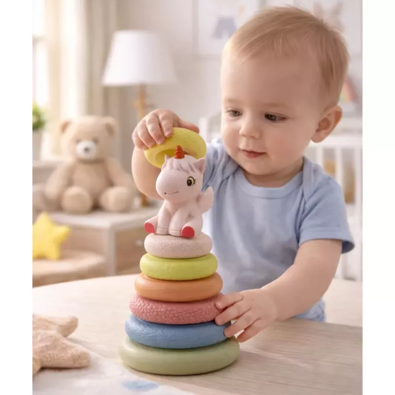 LEAN TOYS Pirámide sensorial suave unicornio goma ECO multicolor
