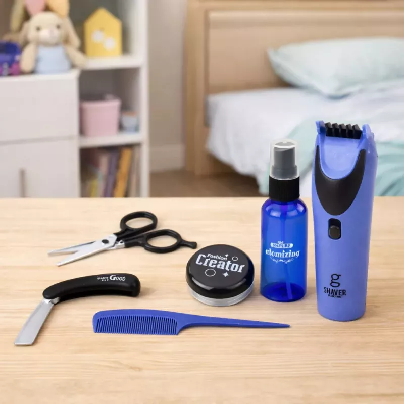LEAN TOYS Set pequeño barbero cortapelos tijeras accesorios 10 piezas