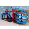 LEAN TOYS Parking con coches, pista de carreras de 4 plantas, 8 vehículos de metal, pegatinas