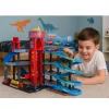 LEAN TOYS Parking con coches, pista de carreras de 4 plantas, 8 vehículos de metal, pegatinas