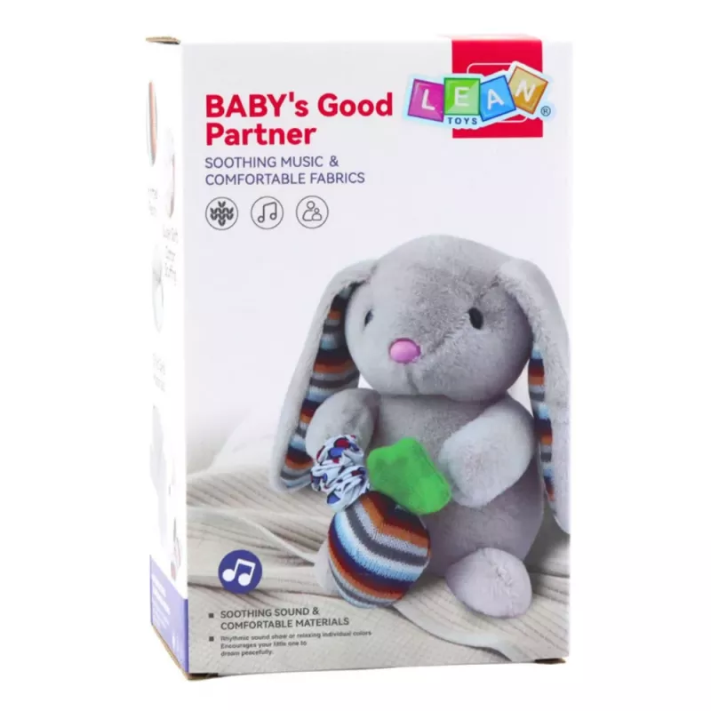 LEAN TOYS Peluche suave conejito caja de música mascota beige