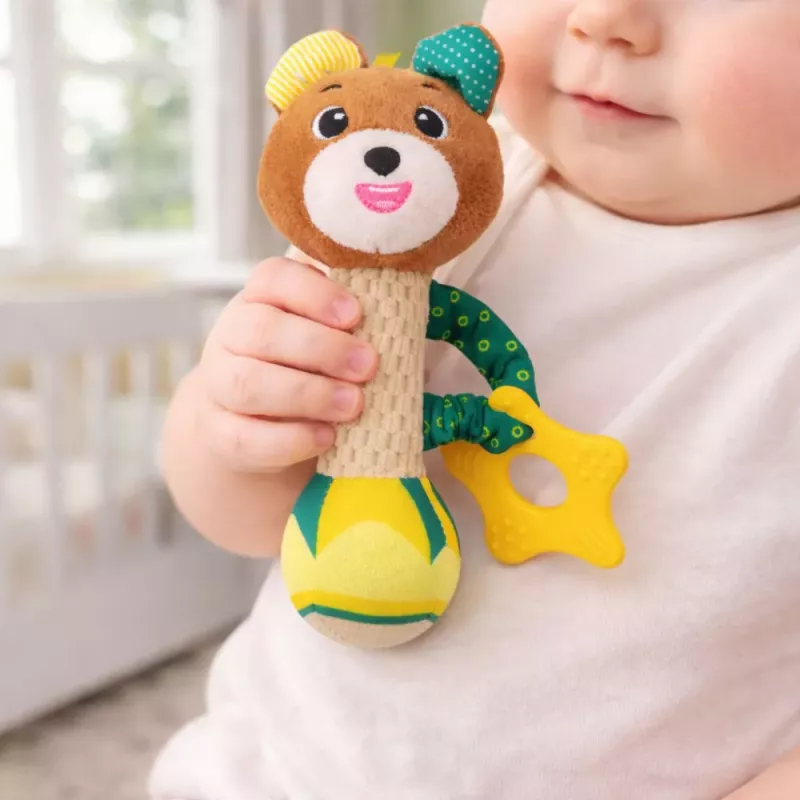 LEAN TOYS Sonajero peluche osito con mordedor y sonajero para bebés
