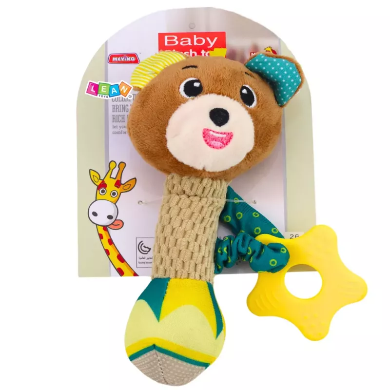 LEAN TOYS Sonajero peluche osito con mordedor y sonajero para bebés