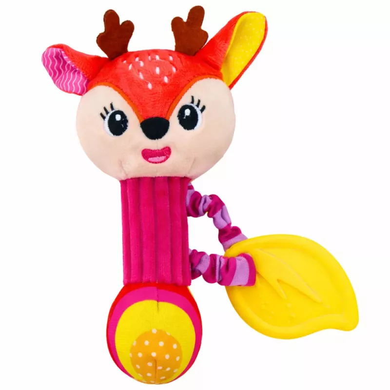 LEAN TOYS Sonajero peluche ciervo con mordedor y sonajero para bebés