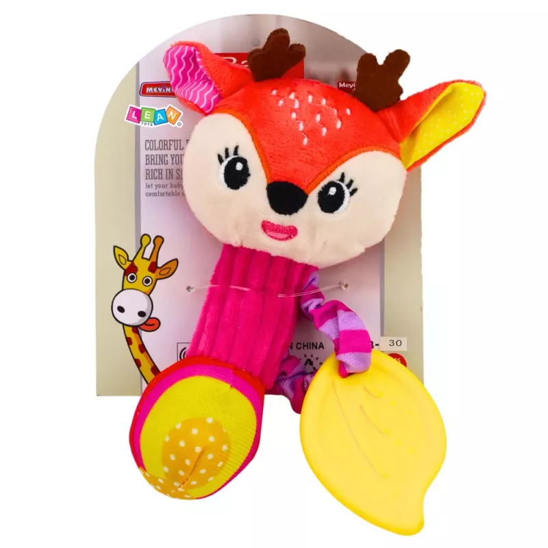 LEAN TOYS Sonajero peluche ciervo con mordedor y sonajero para bebés