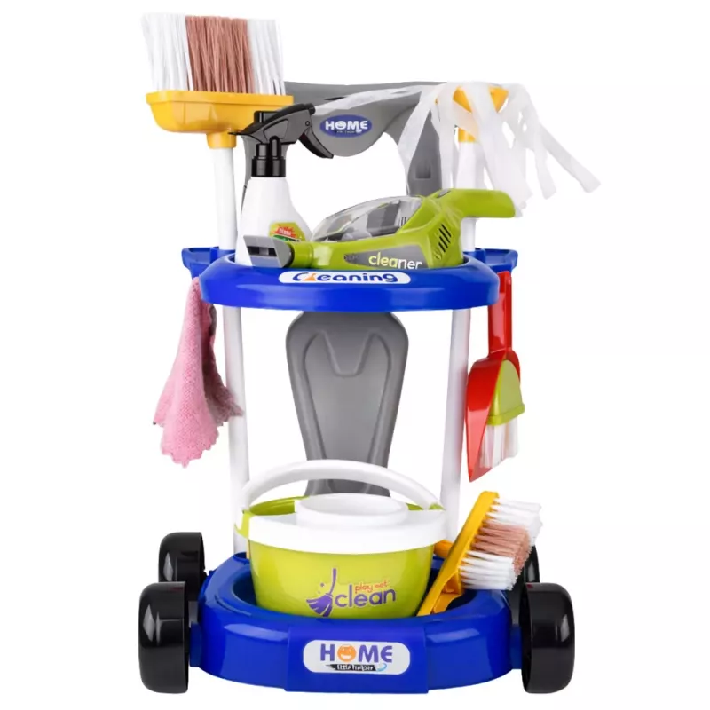 LEAN TOYS Set de limpieza infantil con carrito, aspirador interactivo y accesorios