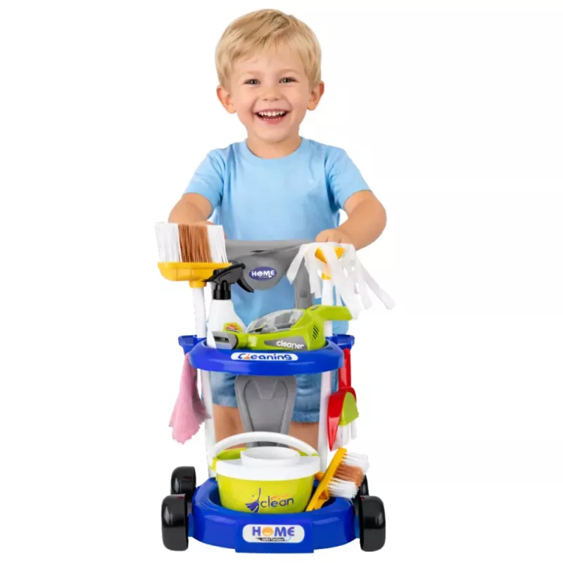 LEAN TOYS Set de limpieza infantil con carrito, aspirador interactivo y accesorios