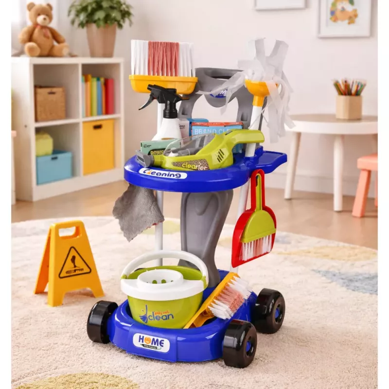 LEAN TOYS Set de limpieza infantil con carrito, aspirador interactivo y accesorios