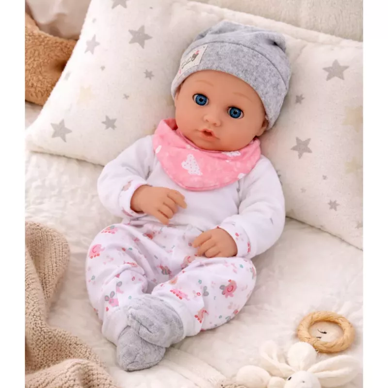 LEAN TOYS Muñeca bebé con accesorios de alimentación, babero, gorro, 28 cm