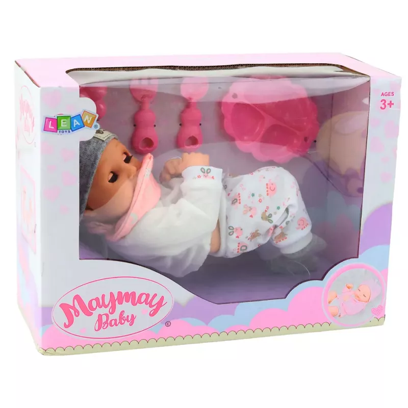 LEAN TOYS Muñeca bebé con accesorios de alimentación, babero, gorro, 28 cm