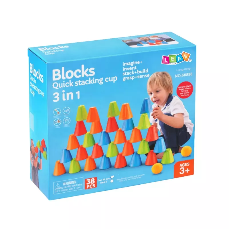 LEAN TOYS Juego educativo de habilidad Fast Cups 3en1 bolas vasos 38 uds.