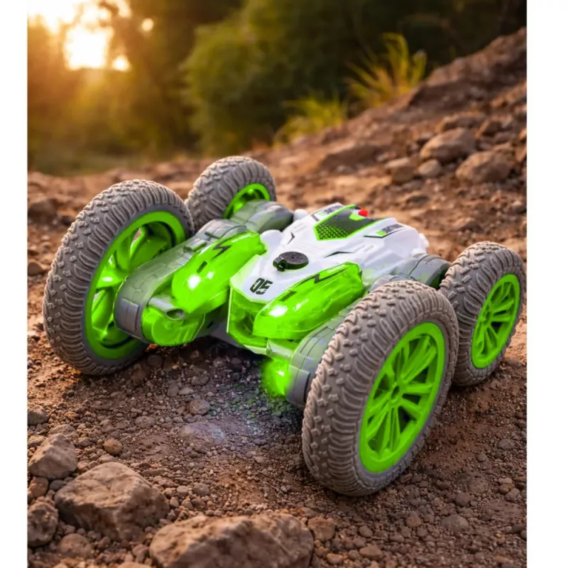 LEAN TOYS Coche Acrobático Teledirigido RC con Luces Humo Derrape 360° Verde