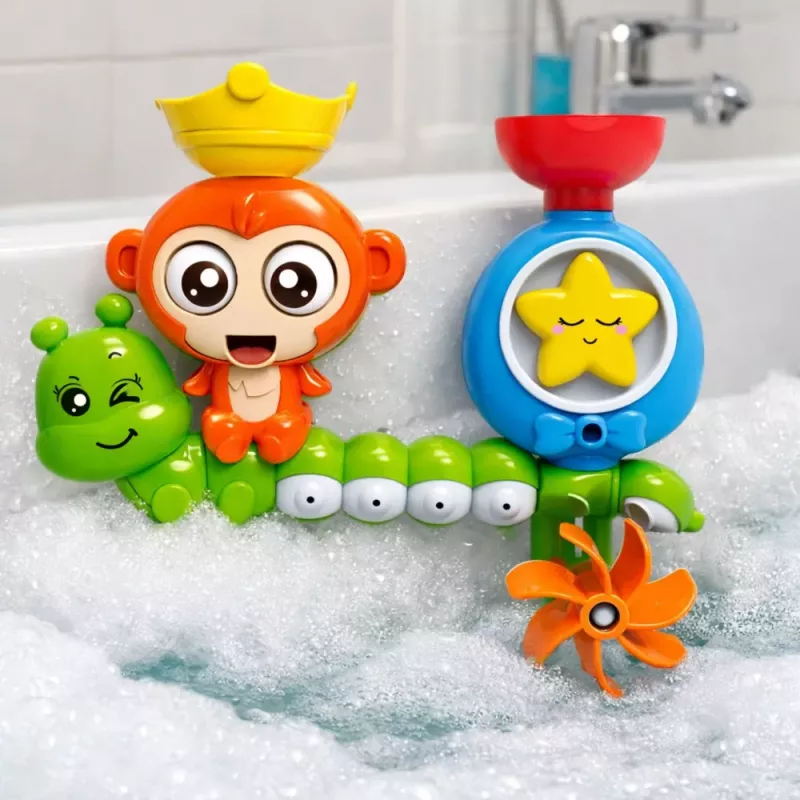 LEAN TOYS Juguete de Baño Mono Oruga Vasos Ventosas