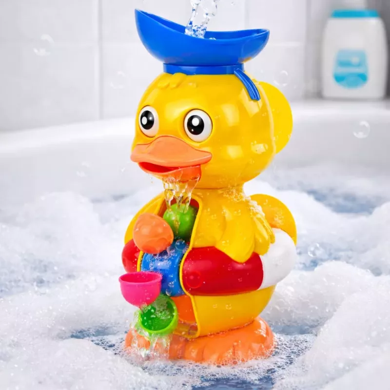 LEAN TOYS Juguete de Baño Interactivo Pato con Molino, Ventosas y Cuchara
