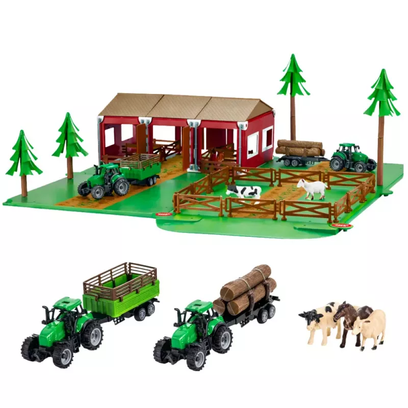 LEAN TOYS Set de Granja con Casa de Campo, Tractores y Animales, 102 Piezas