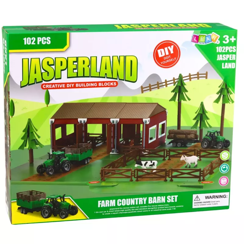 LEAN TOYS Set de Granja con Casa de Campo, Tractores y Animales, 102 Piezas