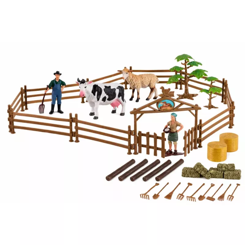 LEAN TOYS Set Agrícola Tractor con Remolque Animales Granjeros Granja 45 Piezas