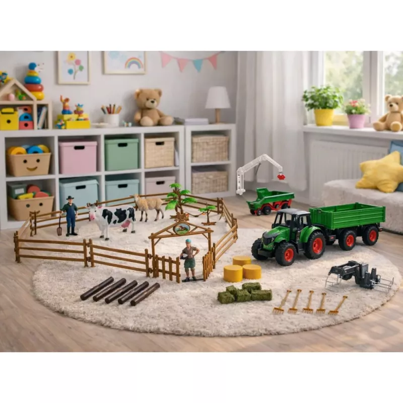 LEAN TOYS Set Agrícola Tractor con Remolque Animales Granjeros Granja 45 Piezas