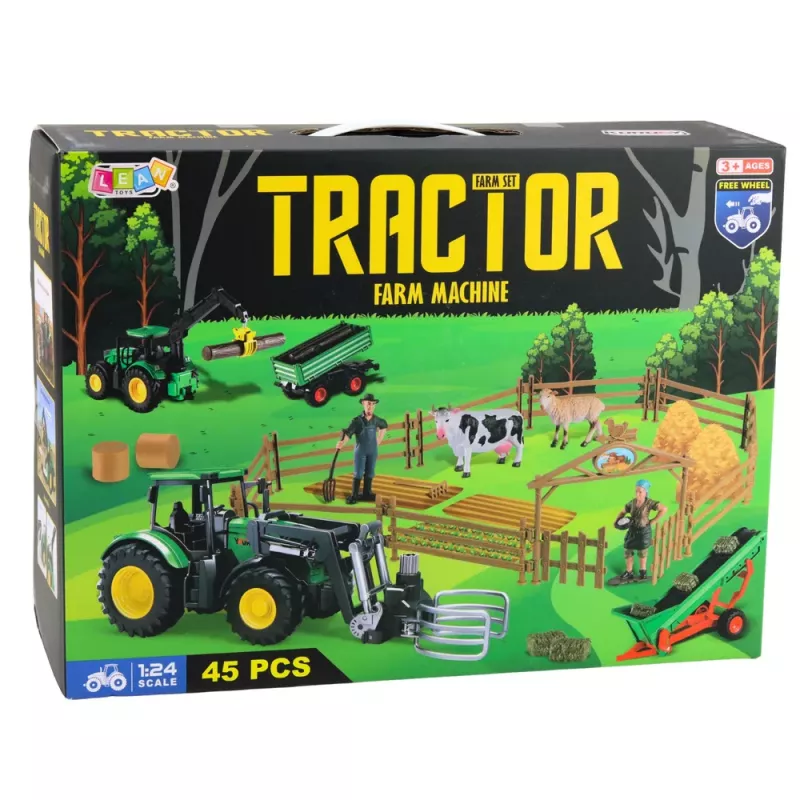 LEAN TOYS Set Agrícola Tractor con Remolque Animales Granjeros Granja 45 Piezas