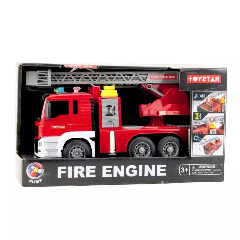 LEAN TOYS Camión de Bomberos con Escalera Giratoria, Bomba de Agua, Luces y Sonidos
