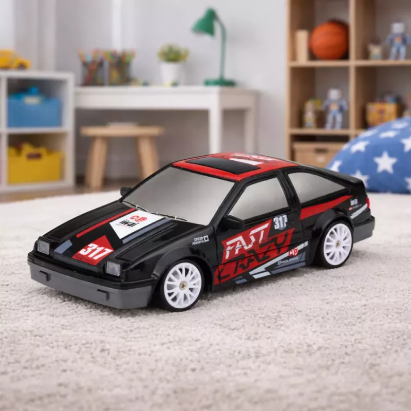 LEAN TOYS Coche Coupé RC Teledirigido Derrape con Ruedas Intercambiables Negro 1:24