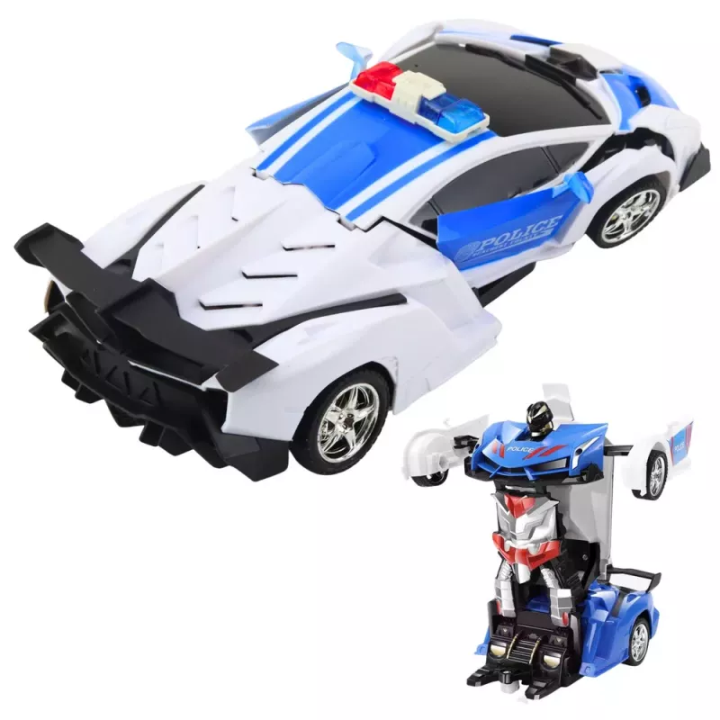 LEAN TOYS Coche Robot 2en1 Policía Teledirigido RC 1:18