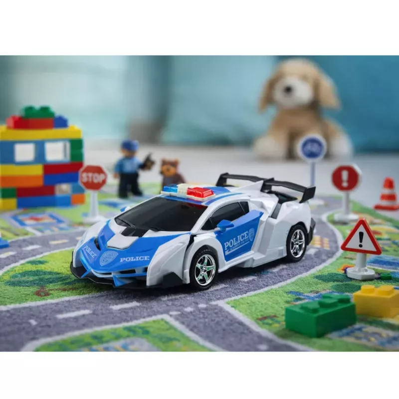 LEAN TOYS Coche Robot 2en1 Policía Teledirigido RC 1:18