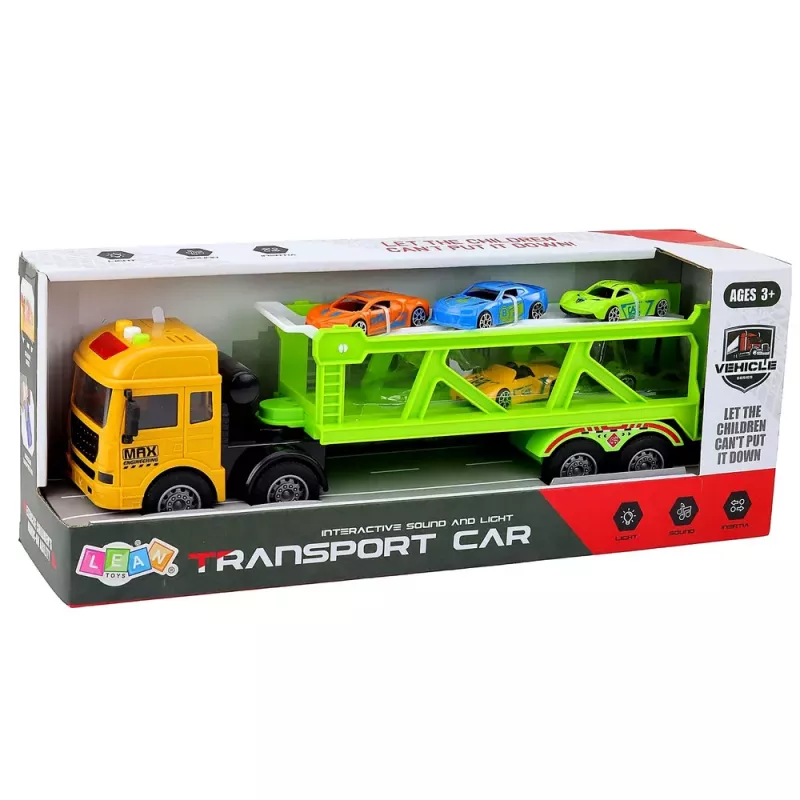 LEAN TOYS Camión de Transporte Lora con Coches Luces Sonidos Verde