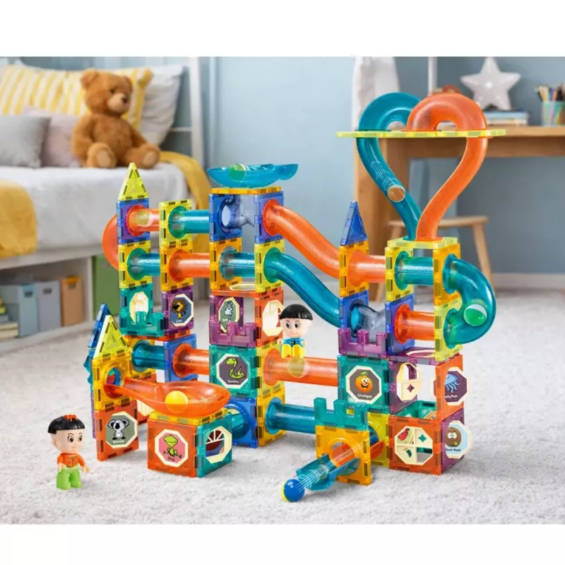 LEAN TOYS Set de Bloques Magnéticos Pista de Bolas Tobogán Multicolor 188 Piezas