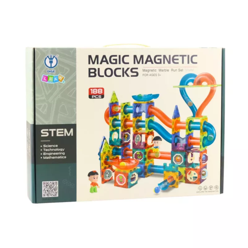 LEAN TOYS Set de Bloques Magnéticos Pista de Bolas Tobogán Multicolor 188 Piezas