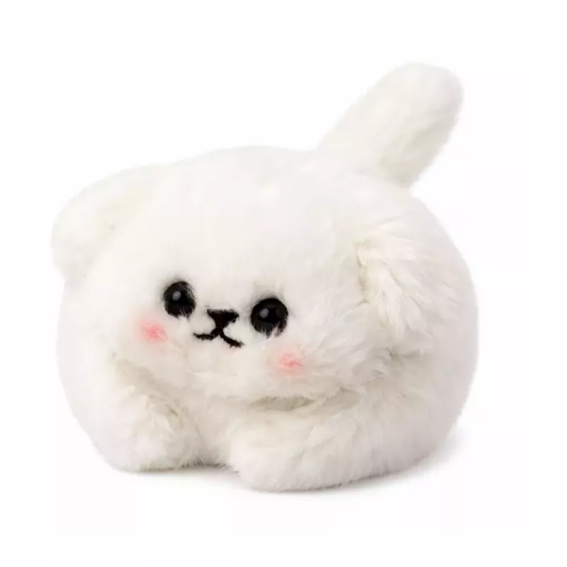 LEAN TOYS Llavero de Peluche Perro Blanco con Cola que Mueve y Sonido de Pitido 9 cm