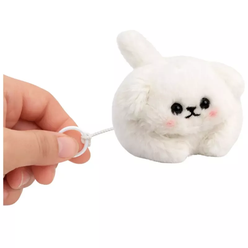 LEAN TOYS Llavero de Peluche Perro Blanco con Cola que Mueve y Sonido de Pitido 9 cm