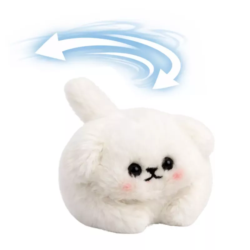 LEAN TOYS Llavero de Peluche Perro Blanco con Cola que Mueve y Sonido de Pitido 9 cm