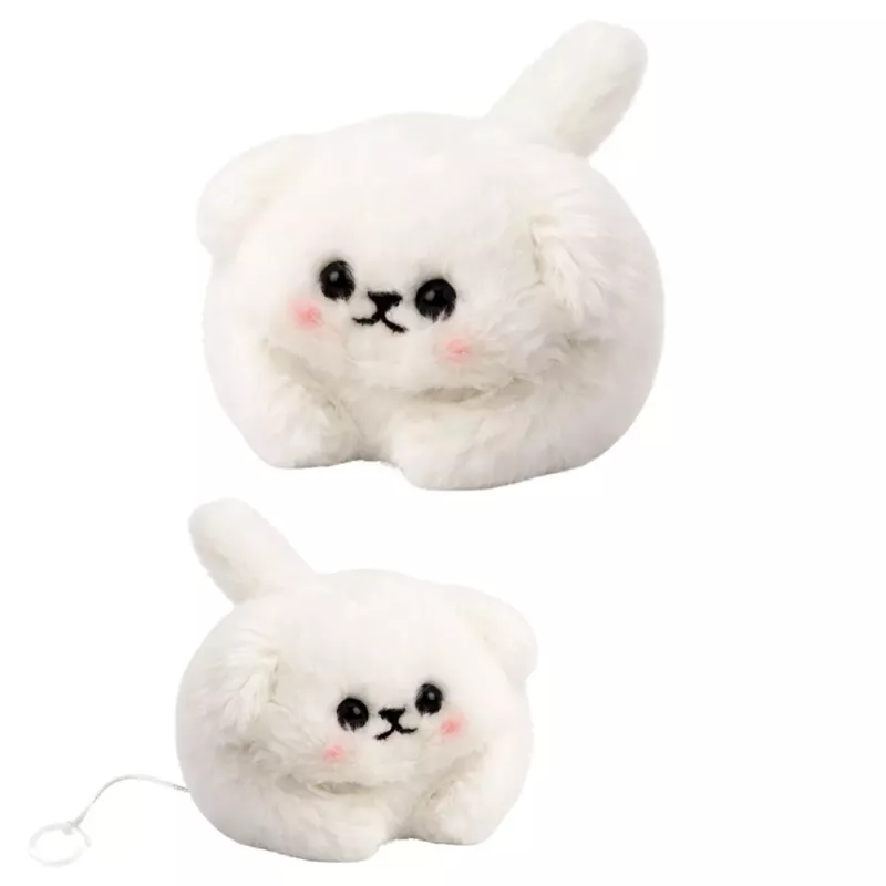 LEAN TOYS Llavero de Peluche Perro Blanco con Cola que Mueve y Sonido de Pitido 9 cm
