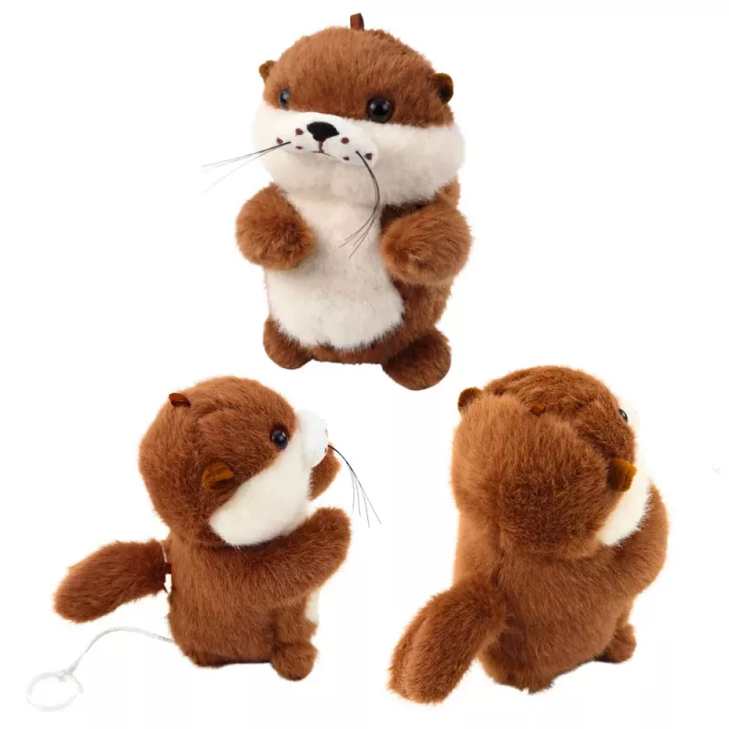 LEAN TOYS Nutria de Peluche con Cola que Mueve y Sonidos de Pitido Llavero 12,5 cm