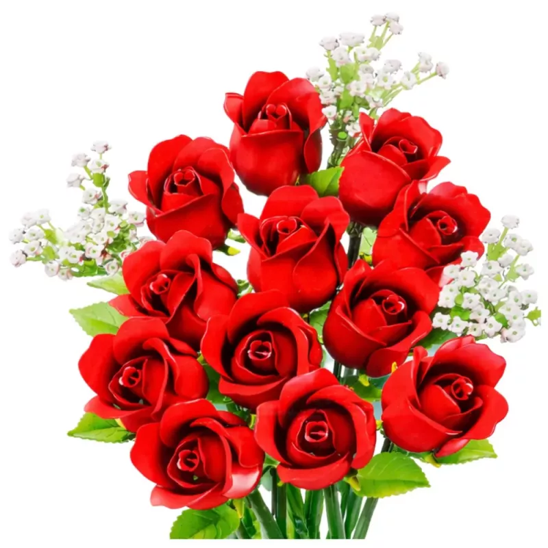 LEAN TOYS Bloques de Construcción Ramo de Flores Rosas Rojas Gipsófila 952 Piezas