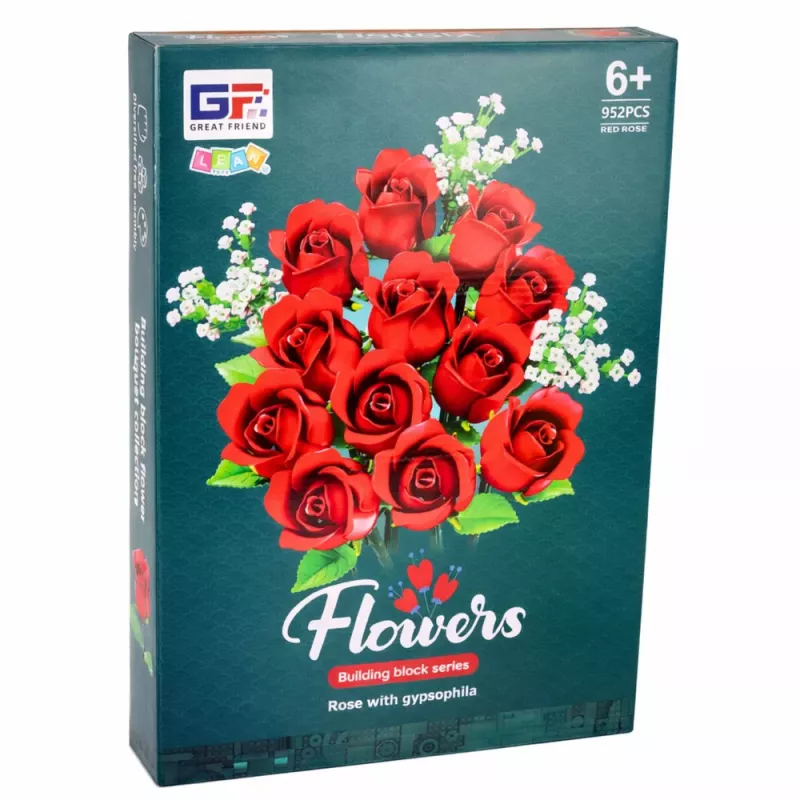 LEAN TOYS Bloques de Construcción Ramo de Flores Rosas Rojas Gipsófila 952 Piezas